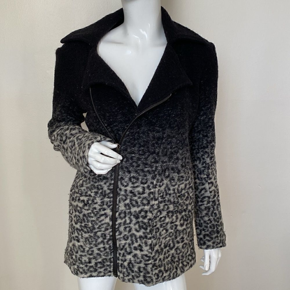 Otis & Maclain Black & Grey Leopard Print Motorcycle Style Zip-up Coat